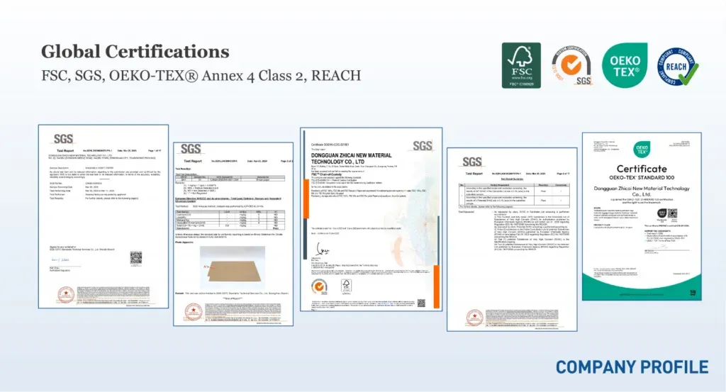 International certifications and test documentation for washable paper